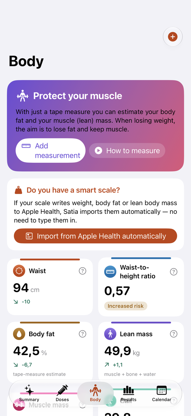 Satia muscle tracking screen
